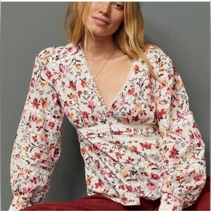Anthropologie Lace Puff Sleeve Boho Floral Romantic Button-up Blouse ,size 8